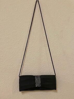 Black Evening Shoulder Bag with Crystal Accent